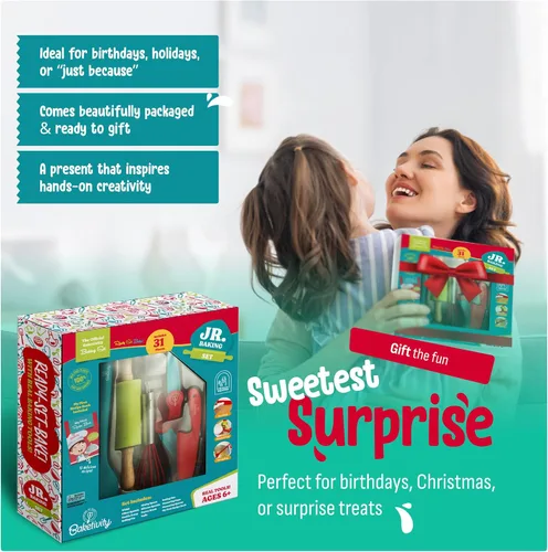 Miniatura 5 de Baketivity Juego de 31 herramientas para hornear para niños, utensilios de cocina reales para niños, accesorios de cocina seguros, duraderos y Set