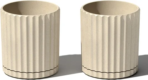 Miniatura 12 de Veradek Serie Mason Demi Plantador - Plantador Grande Redondo para Patio/Balcón Interior o Exterior Hecho de Plástico y Hormigón con Agujeros