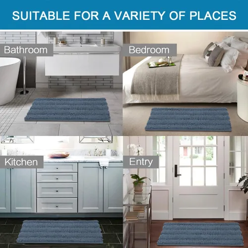 Miniatura 263 de H.VERSAILTEX Alfombras de baño para cuarto de baño, antideslizantes, tapetes de baño extragruesos, de felpilla, a rayas, alfombra de 20" x 32