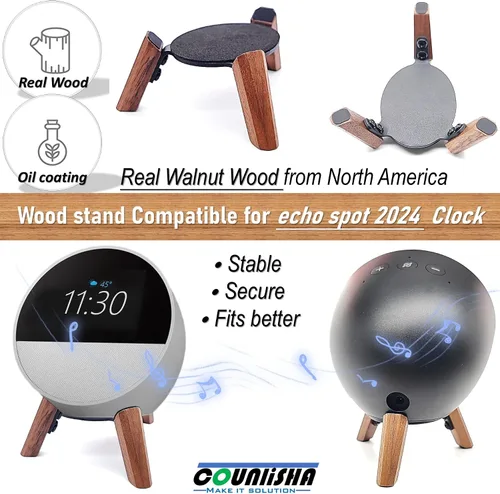 Miniatura 5 de Real Wood Stand for Echo Spot (2024 Released) Smart Alarm Clock, Tripod Mount Accessories Protect Alexa for Better Sound, Secure Stable Wooden