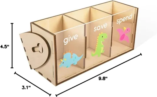 Miniatura 7 de Give Save Gastar Kids Teach Money Bank Nombre personalizado con dinosaurios o unicornio Banco de enseñanza para niños Caja de ahorros personalizada