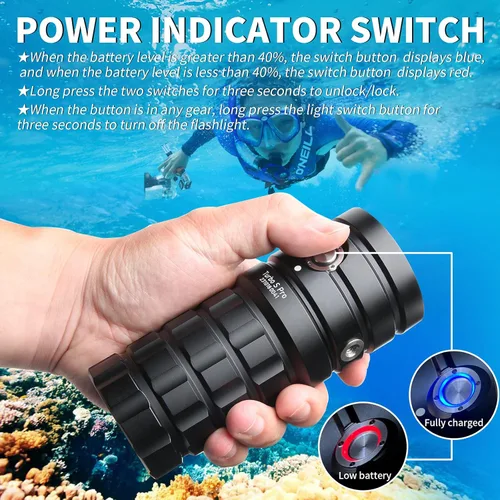 Miniatura 6 de TS Pro - Linterna de buceo, 25000 lúmenes, luz de video subacuática de 328.1 ft, luz de buceo, con carga tipo C para deportes profesionales al aire