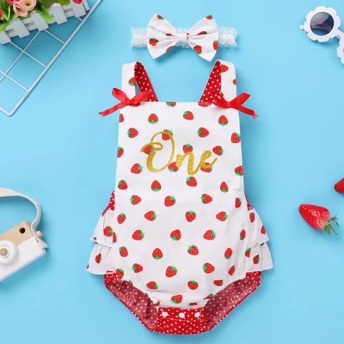 Miniatura 14 de IMEKIS Conjunto de ropa para bebé niña de primer cumpleaños con diadema de verano para sesión de fotos