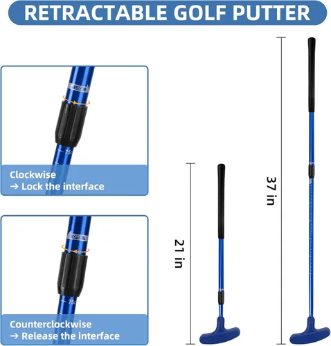 Miniatura 2 de Juego de 2 mini golf – Putter bidireccional, diestro/izquierdo, longitud ajustable para adultos, principiantes
