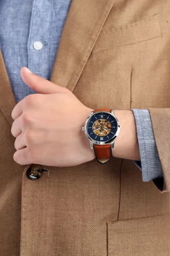 Miniatura 6 de Fossil Neutra - Reloj automático para hombre, tamaño de caja de 1.732in, movimiento automático, correa de cuero, plata, correa, plateado, Correa