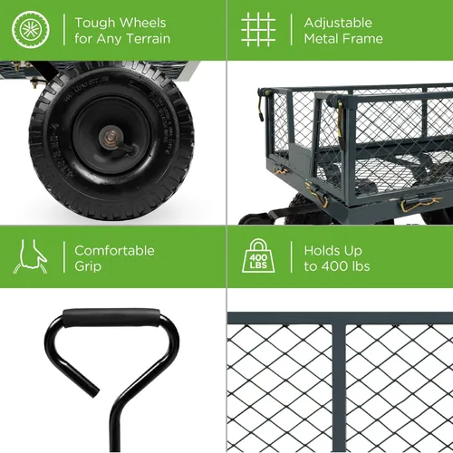Miniatura 3 de Best Choice Products Carrito de jardín utilitario para césped, patio con capacidad de peso de acero resistente de 400 libras, lados extraíbles, Gris