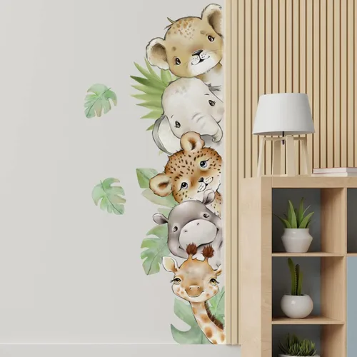 Miniatura 19 de Calcomanías de pared de animales de acuarela de 56.29 x 44.88 pulgadas, calcomanías de animales de selva, tigre, elefante, cebra, jirafa, mono
