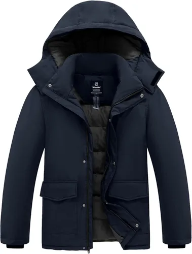 Miniatura 7 de Wantdo - Abrigo de invierno acolchado para hombre, chaqueta parka con capucha y forro