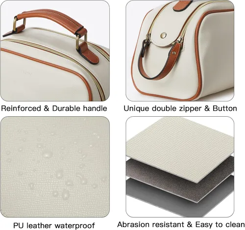 Miniatura 2 de Telena Neceser de viaje para maquillaje y aseo para mujer; bolsas de cosméticos impermeables de PU de cuero vegano; organizador de aseo portátil