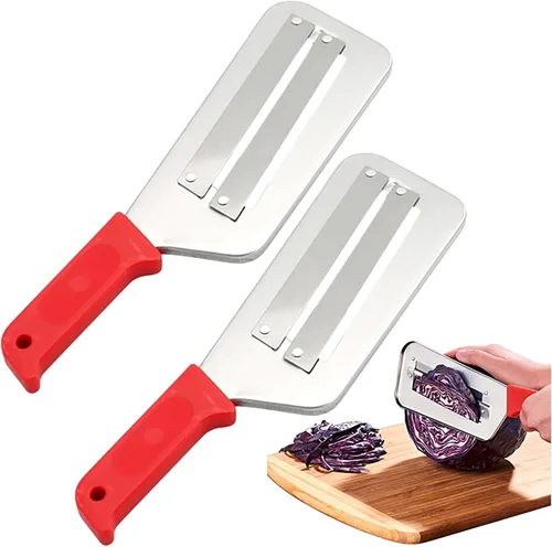 Miniatura 9 de Cuchillo triturador de acero inoxidable, cortador de doble capa, cortador de verduras multifuncional, triturador de repollo, cuchillas afiladas, Rojo