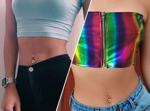 Miniatura 6 de Melighting Piercing para ombligo de oro real de 14 quilates, joyería de piercing de ombligo de corazón con circonita cúbica transparente, joyería