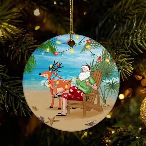 Adornos para árbol de Navidad, Papá Noel en la playa, adorno de Navidad, adorno de recuerdo para decoración del hogar, colgantes colgantes colgantes