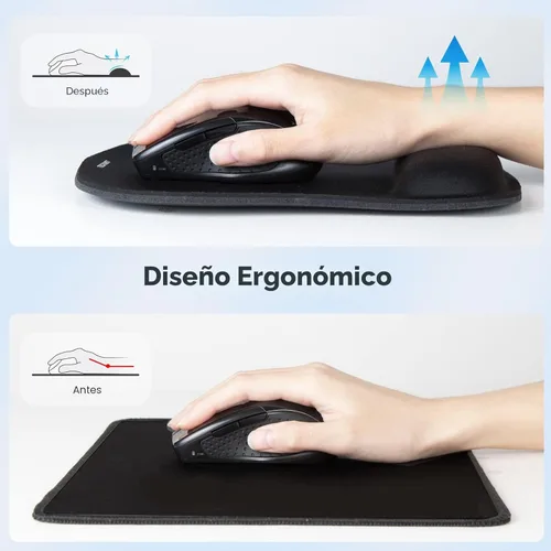 Miniatura 2 de TECKNET - Almohadilla para mouse con soporte de muñeca, ergonómica para videojuegos, alivio del dolor, portátil y cómoda, para computadora, Negro