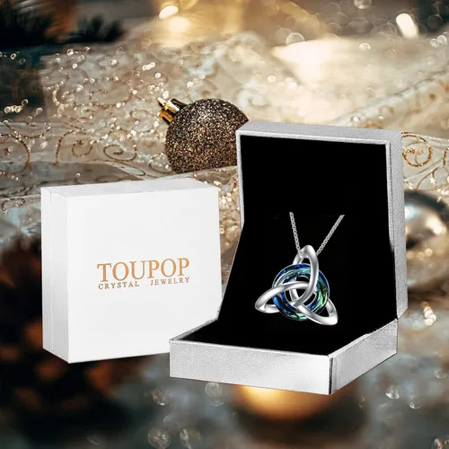 Miniatura 4 de TOUPOP Regalos irlandeses para mujer, collar de nudo celta de plata de ley con nudo de cristal de la Trinidad para niñas, para cumpleaños, fiestas