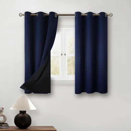 BGment - Cortinas con aislamiento térmico para habitación, 100 % opacas, con forro negro, cortina de doble capa con ojales, reduce el ruido (42 x 45
