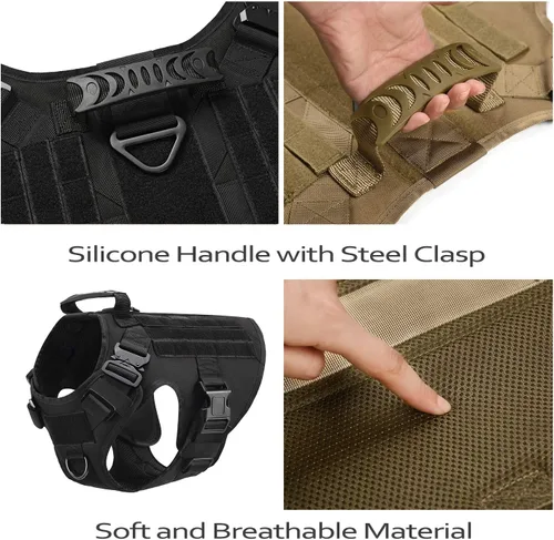 Miniatura 2 de Arnés táctico para perro con asa, chaleco Molle de entrenamiento militar con hebillas de metal y paneles de bucle, correa elástica para perro