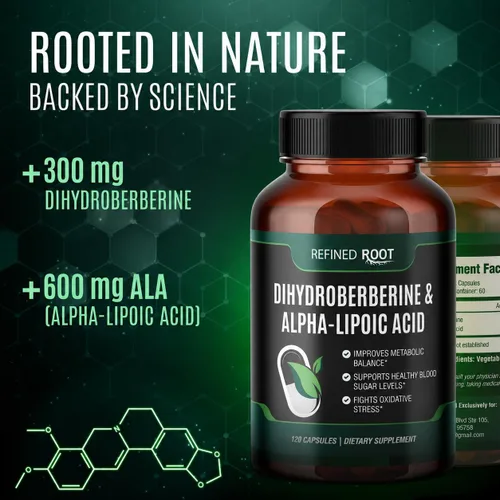 Miniatura 3 de Suplemento de dihidroberberina de raíz refinada de 300 mg con ácido alfa lipoico de 600 mg - Suplemento de berberina extra fuerte con ácido alfa