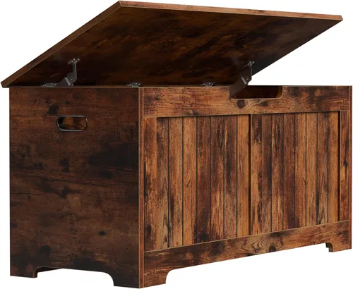 Miniatura 8 de Baúl de almacenamiento de madera con tapa abatible y bisagra de seguridad, organizador de sala de estar, banco de entrada con área de almacenamiento