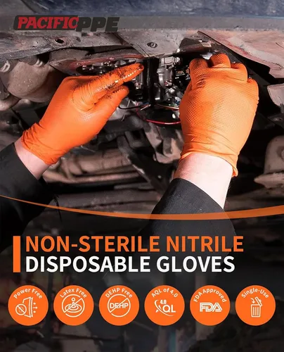 Miniatura 4 de PACIFIC PPE Guantes de nitrilo resistentes de 8 mil, resistentes a productos químicos, guantes desechables industriales con textura de diamante