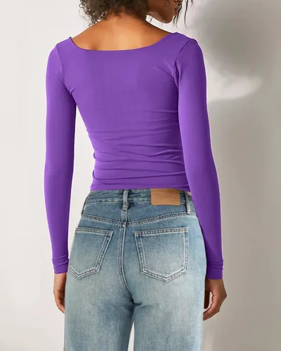 Miniatura 5 de Beumissy Women's Sexy Square Neck Tops Slim Fitted Double Lined Basic Long Sleeve Shirts