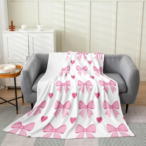 Miniatura 37 de Erosebridal Manta de franela con nudo de lazo para niñas, 40 x 50 pulgadas, diseño de rayas de diamante, para sofá cama y cama de vellón para niños