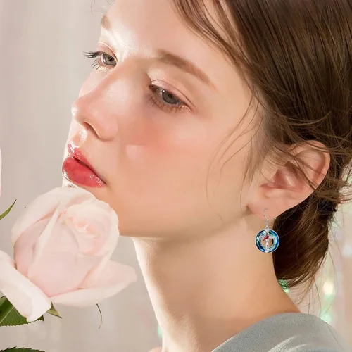 Miniatura 18 de POPKIMI Bonitos aretes colgantes de animales, joyería de animales, regalos de cumpleaños y Navidad para mujeres, aretes de ópalo de cristal de plata