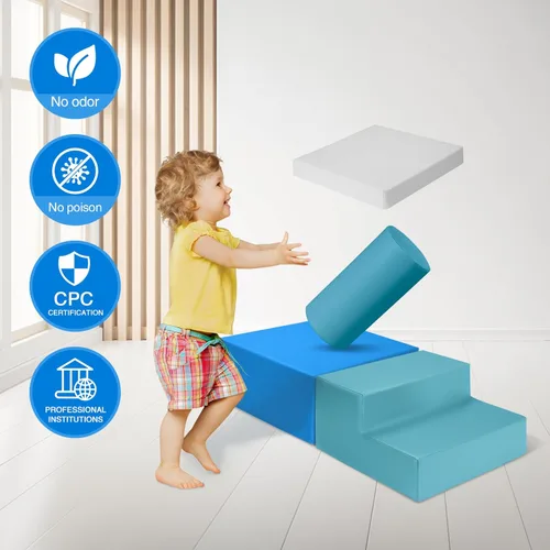 Miniatura 3 de 6 piezas de juguetes blandos de cuero PU para escalar para bebés - Bloques de espuma para escalar para niños pequeños en interiores - Juego