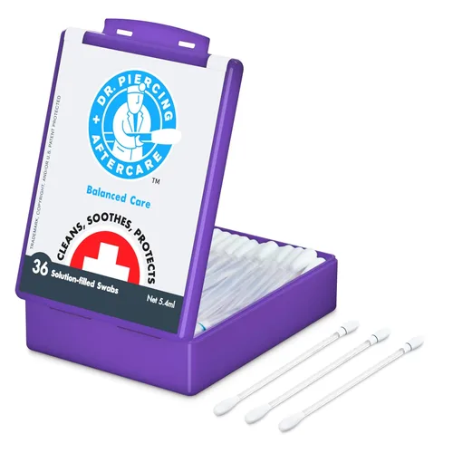 Dr. Piercing Aftercare Hisopos – Solución salina para piercings – Limpiador de piercings de nariz y oreja – Lavado salino, limpiador de orificios de