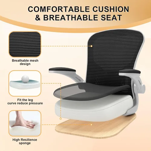Miniatura 7 de Synorla Silla de oficina, sillas de escritorio ergonómicas de 330 libras de capacidad, silla de computadora de malla con respaldo alto con Gris Negro