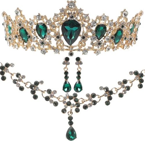 Vaguelly Wedding Tiaras and Earrings Set, Tiara and Necklace Set, Wedding Bridal Flower Jewelry Set Baroque Tiara Crystal Crown with Comb Retro