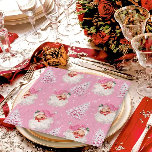 Miniatura 5 de Paquete de 80 servilletas desechables de Navidad de Papá Noel y árbol de Navidad, servilletas de papel de Navidad para Navidad, suministros de Santa