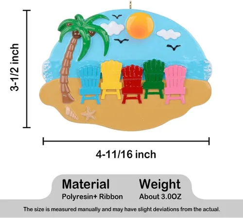 Miniatura 6 de Adorno de Navidad familiar 2024 – Adorno personalizado para vacaciones de playa para familia de 5 – Adorno de vacaciones de sillas en la playa