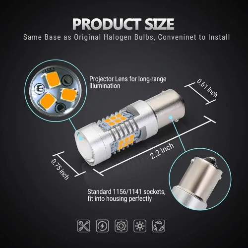 Miniatura 5 de Antline Focos LED extremadamente brillantes 1156 1141 1003 7506 BA15S 21-SMD 2835 chipsets 1260 lúmenes, bombilla de repuesto de color ámbar