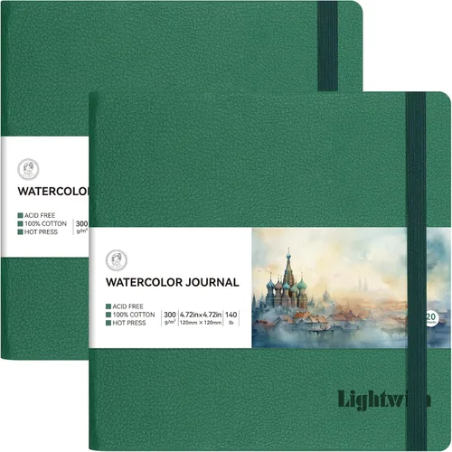 Miniatura 9 de Lightwish Cuaderno de bocetos cuadrado de acuarela, paquete de 2 hojas en total, 40 hojas, 100% algodón, 140 libras, sin ácidos, diario de papel