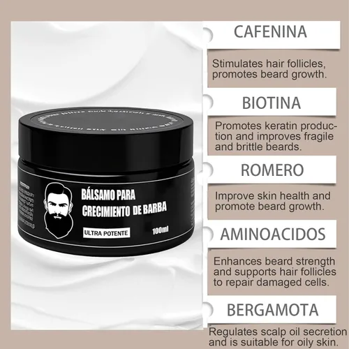 Miniatura 2 de Cosmetics Para Barba, Bálsamo Estimulante de Barba, Bálsamo Estimulante de Barba Ultra Potente, Crema Para Barba, Hidrata y Fortalece la Barba, 3.5