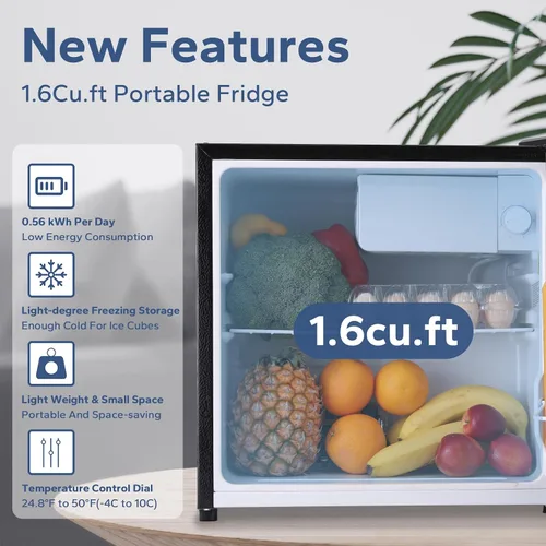 Miniatura 2 de BANGSON Mini refrigerador de 1.6 pies cúbicos con congelador para dormitorio, refrigerador compacto para oficina, refrigerador pequeño de ahorro