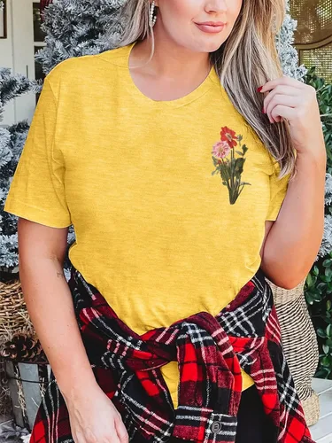 Miniatura 3 de Camiseta de verano para mujer, talla grande, con diente de león, manga corta, cuello redondo, holgada, casual