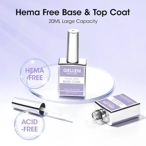 Miniatura 2 de GELLEN 20 ml de gel base y capa superior, capa superior brillante libre de hema y capa base para esmalte de uñas de gel, esmalte de uñas