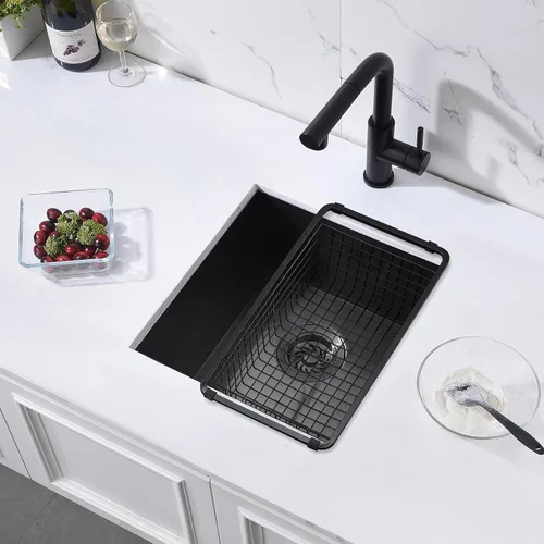 Miniatura 8 de Fregadero de cocina negro de 15 x 16 x 9 pulgadas, fregadero de cocina pequeño de acero inoxidable negro para preparación debajo del fregadero