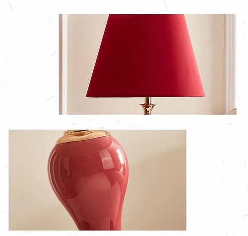 Miniatura 3 de Desk Light 22.83 Inch Red Bedside Lamp Retro Ceramic Table Lamp Night Light Indoor Home Decor Reading Lamp Led Lamp for Desk(A)