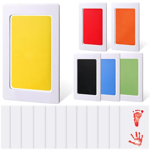 TaoBary Kit de 18 piezas de huellas de manos y huellas sin tinta para bebé, con 6 almohadillas de tinta seguras para manos y pies, kit de sellos de