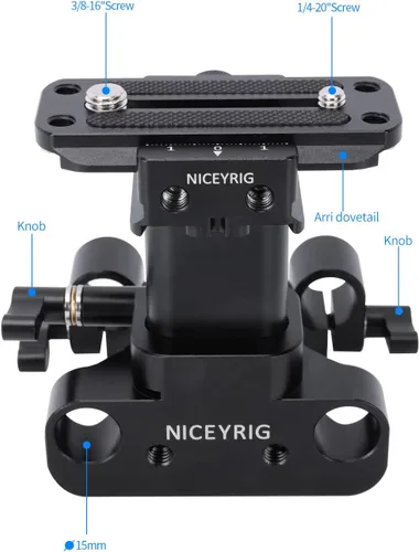 Miniatura 9 de NICEYRIG Placa base elevadora de riel de 0.591 in para ARCA-Swiss estándar, sistema de elevación de 1.142 in universal para plataforma de hombro