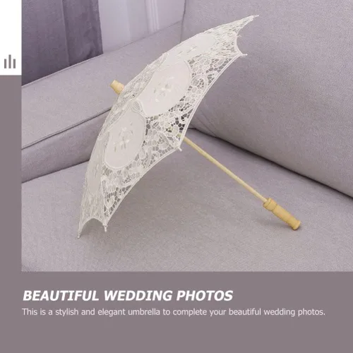 Miniatura 8 de Toddmomy Sombrilla de encaje, paraguas decorativo de boda, sombrilla de encaje para novia, adorno para decoración de fotos, disfraz de dama (blanco)