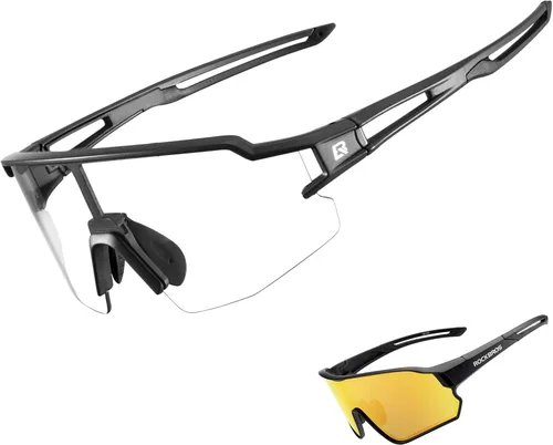 ROCKBROS Gafas de sol deportivas fotocrómicas polarizadas para hombres y mujeres, protección UV, gafas de sol de ciclismo con marco envolvente