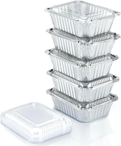 Miniatura 9 de (Paquete de 55) Bandejas de aluminio de 1 libra con tapas, recipientes desechables de papel de aluminio para hornear, almacenamiento de comida