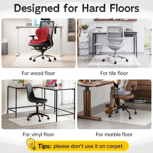 Miniatura 6 de Alfombrilla para silla de oficina para suelo de madera dura, 1/8" de grosor 53" x 45", alfombrilla cristalina transparente para silla de suelo duro