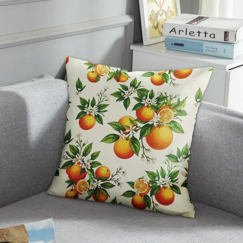Miniatura 3 de Emvency Funda de almohada decorativa con flores amarillas con frutas naranjas, flores y hojas en verde claro, funda de almohada decorativa botánica