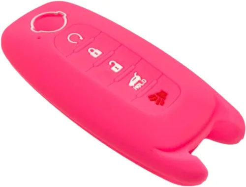 Miniatura 5 de REPROTECTING Funda de goma de silicona para llavero compatible con Nissan Pathfinder Rogue Kicks (5 botones, negro/rosa)