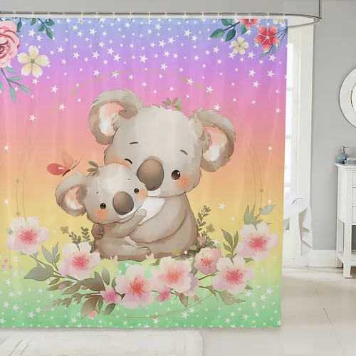 Miniatura 30 de Feelyou Accesorios impermeables de baño de cereza roja con 12 ganchos, cortina de ducha de frutas de dibujos animados para niñas, mujeres y niños