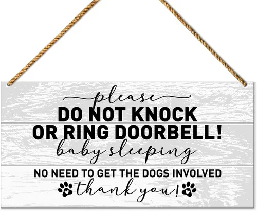 Letrero de bebé para puerta delantera, no hay necesidad de conseguir a los perros involucrados, letrero de advertencia de perro para decoración del